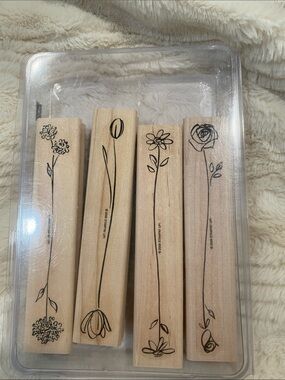 Wooden Floral Stamp Set - Natural Wood Finish